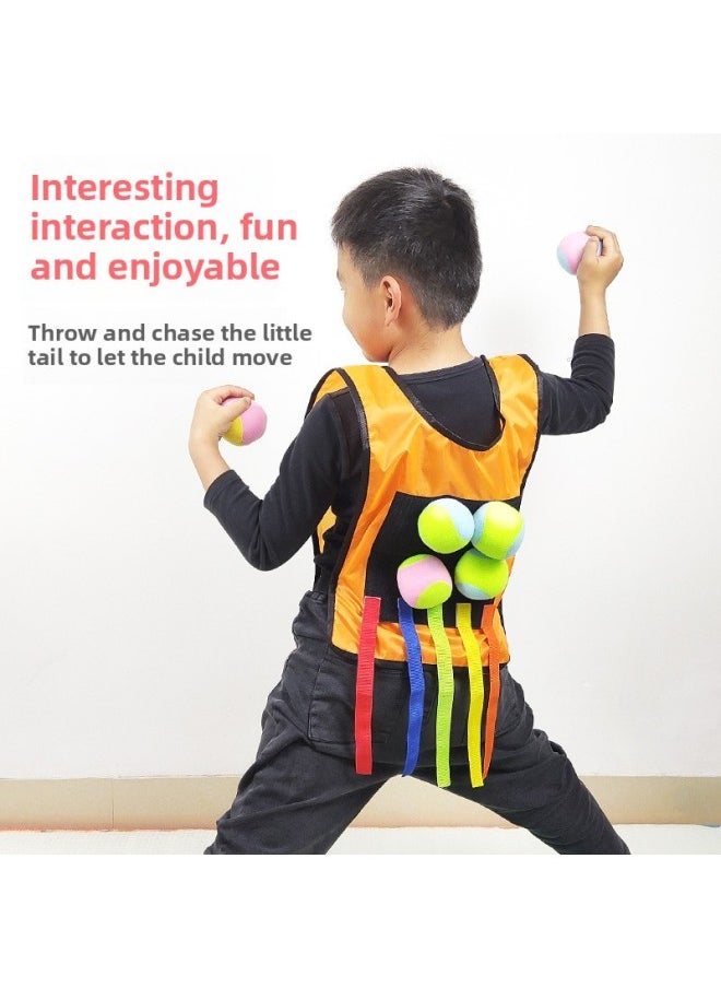 null - Children's Sticky Jersey Vest Avoidance Game Sticky Ball Target Throwing Kindergarten Outdoor Parent-Child Interactive Tail-Tail Props-Color:[blue] Large Size Comes With 5 Balls - Image 1