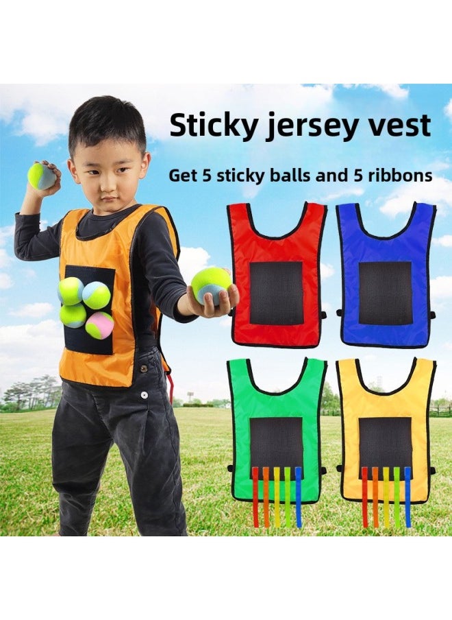 null - Children's Sticky Jersey Vest Avoidance Game Sticky Ball Target Throwing Kindergarten Outdoor Parent-Child Interactive Tail-Tail Props-Color:[blue] Large Size Comes With 5 Balls - Image 1