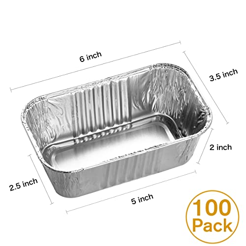 MOACOCK 100 Pack 1Lb Aluminum Mini Loaf Baking Pans, 6” x 3.5” x 2” Heavy Duty Disposable Loaf Pans, Thick Foil Bread Pans for Baking Holiday Treats Food Storage and Takeout - Image 2
