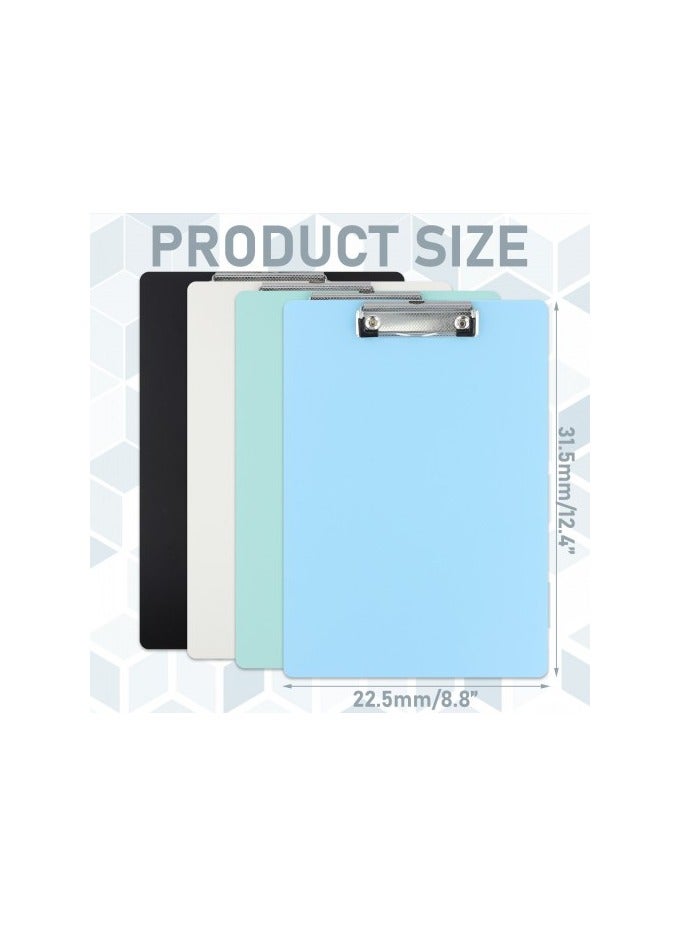 لوح كتابة بلاستيكي A4 مكون من 4 قطع بمشبك معدني - زوايا مستديرة، متين وخفيف الوزن، مناسب للمكتب والمدرسة والمنزل - أبيض، أسود، أزرق فاتح، أخضر فاتح - Image 2