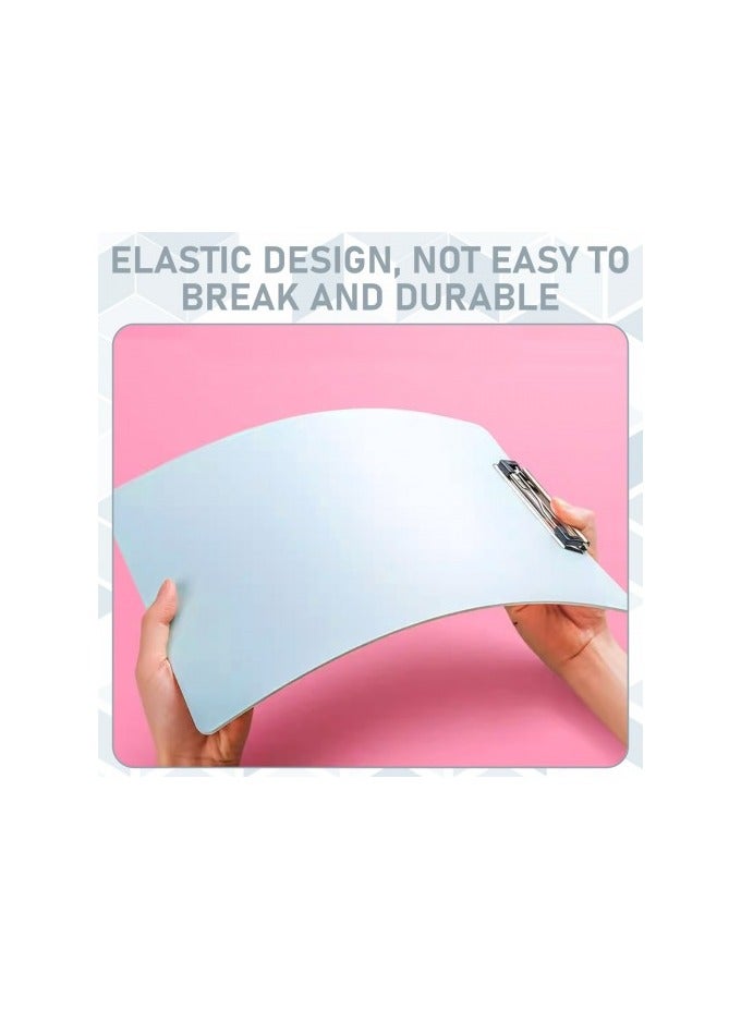 لوح كتابة بلاستيكي A4 مكون من 4 قطع بمشبك معدني - زوايا مستديرة، متين وخفيف الوزن، مناسب للمكتب والمدرسة والمنزل - أبيض، أسود، أزرق فاتح، أخضر فاتح - Image 4