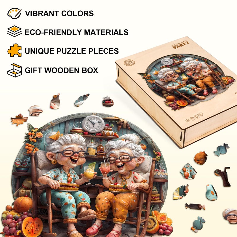 Jigfoxy Wooden Puzzle For Adults  Happy Grandmas Jigsaw Puzzles For Adult  Unique Animal Shape Wood Cut Puzzles  Christmas Thanksgiving Gifts For Friends Family (S-8.5 * 8.5In-100Pcs) - Image 4