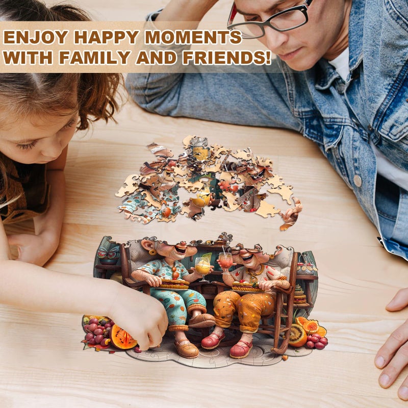 Jigfoxy Wooden Puzzle For Adults  Happy Grandmas Jigsaw Puzzles For Adult  Unique Animal Shape Wood Cut Puzzles  Christmas Thanksgiving Gifts For Friends Family (S-8.5 * 8.5In-100Pcs) - Image 2