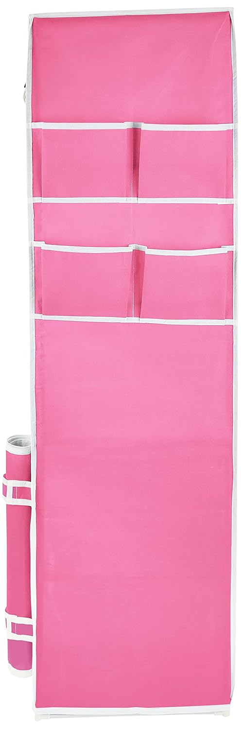HRM Home Foldable Wardrobe Hanging Wardrobe 4 Doors 8 Shelf PP Collapsible Wardrobe in Pink - Image 4