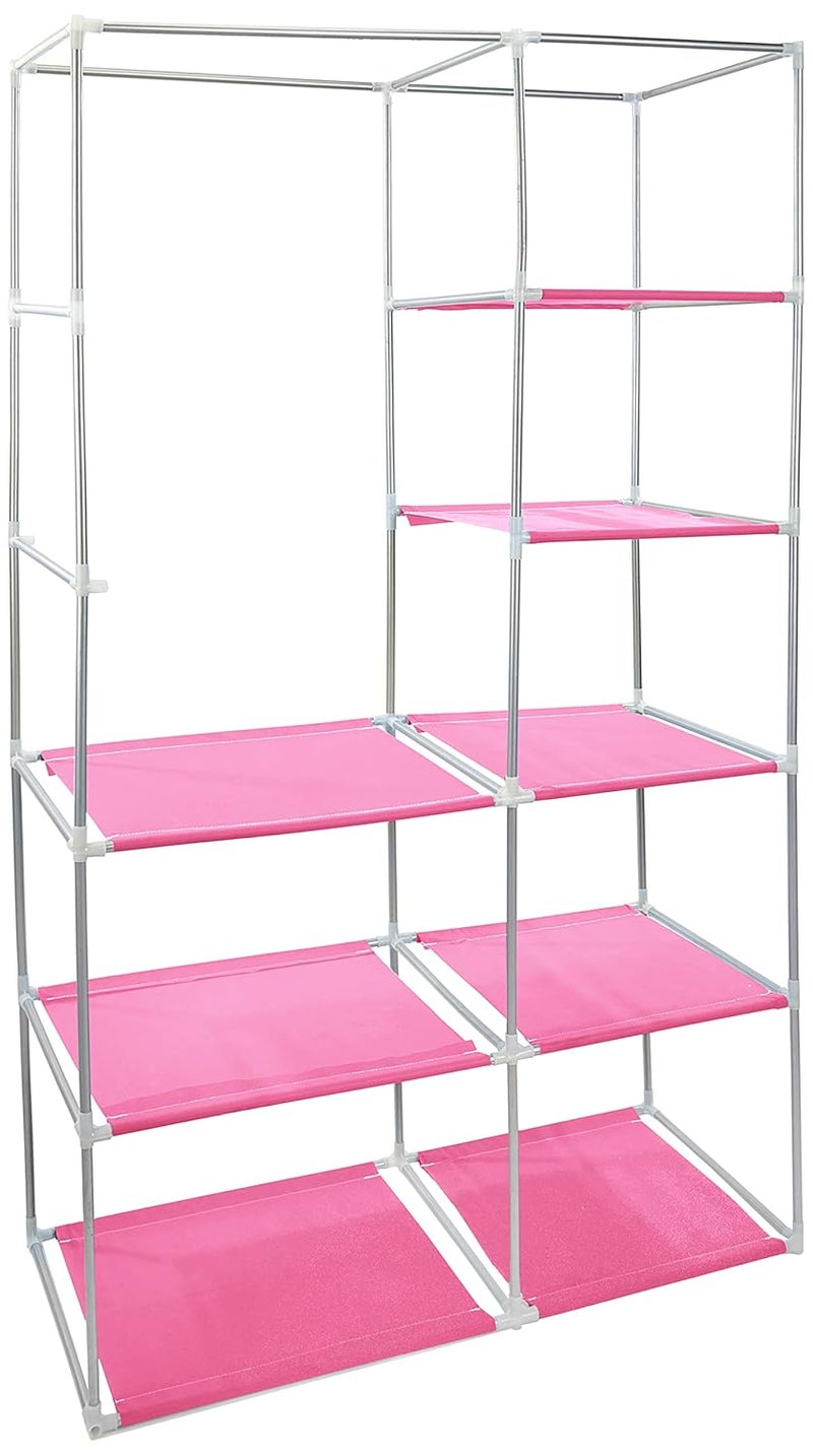 HRM Home Foldable Wardrobe Hanging Wardrobe 4 Doors 8 Shelf PP Collapsible Wardrobe in Pink - Image 3