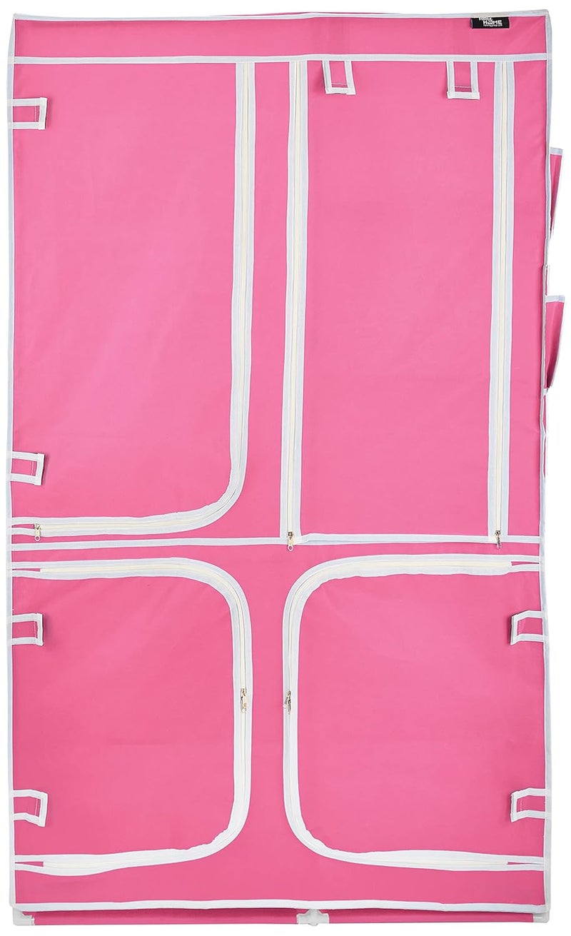 HRM Home Foldable Wardrobe Hanging Wardrobe 4 Doors 8 Shelf PP Collapsible Wardrobe in Pink - Image 1