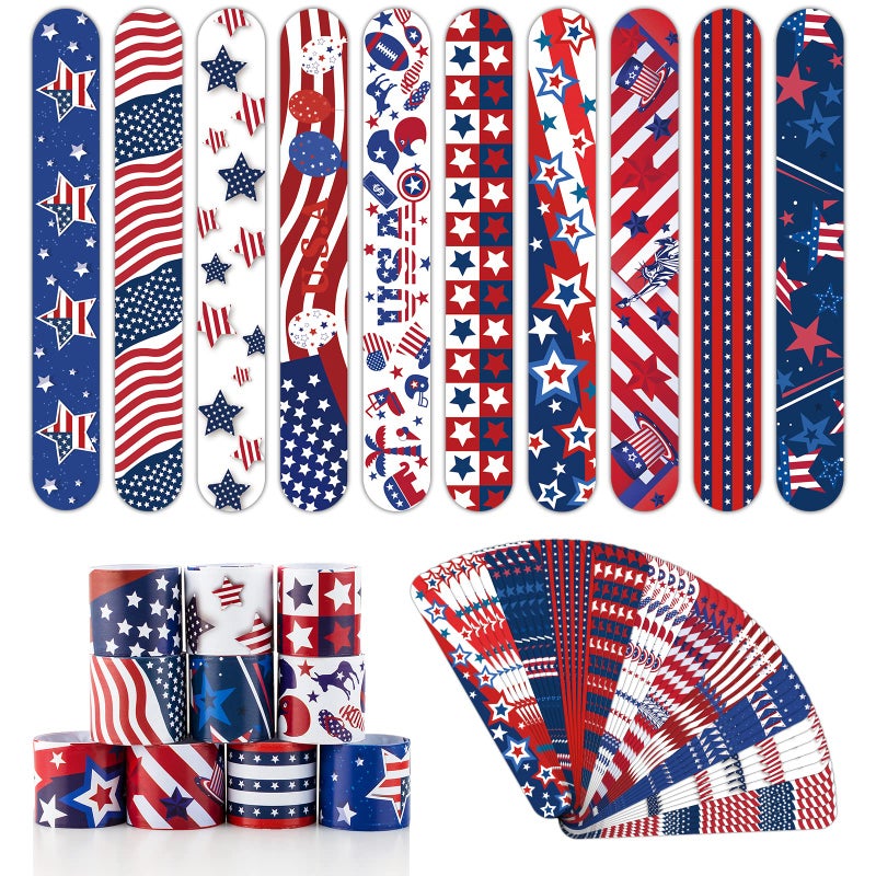 Dminya 50 Pcs Slap Bracelets for Kids 4th of July Slap Bracelets Bulk Snap Bracelet Party Supplies Favors Classroom Prizes Exchanging Gifts - Image 2