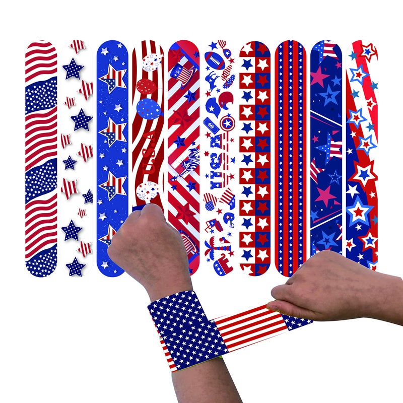 Dminya 50 Pcs Slap Bracelets for Kids 4th of July Slap Bracelets Bulk Snap Bracelet Party Supplies Favors Classroom Prizes Exchanging Gifts - Image 3