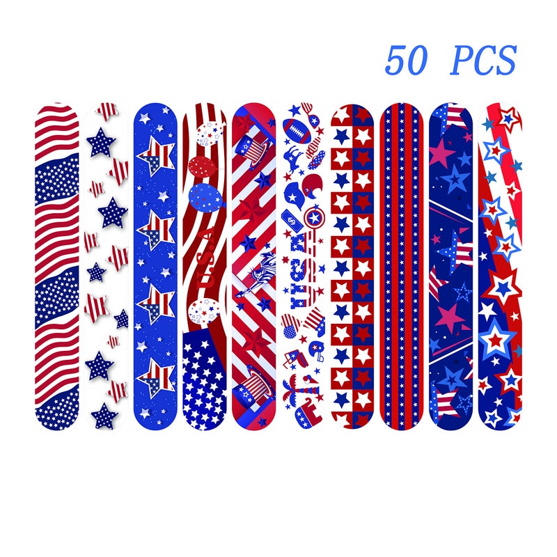 Dminya 50 Pcs Slap Bracelets for Kids 4th of July Slap Bracelets Bulk Snap Bracelet Party Supplies Favors Classroom Prizes Exchanging Gifts - Image 1