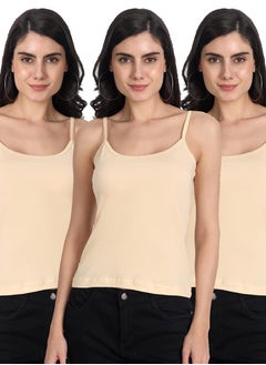 Aimly Aimly Women's Cotton Regular Fit Camisole Slip Beige Pack of 3  - Image 1