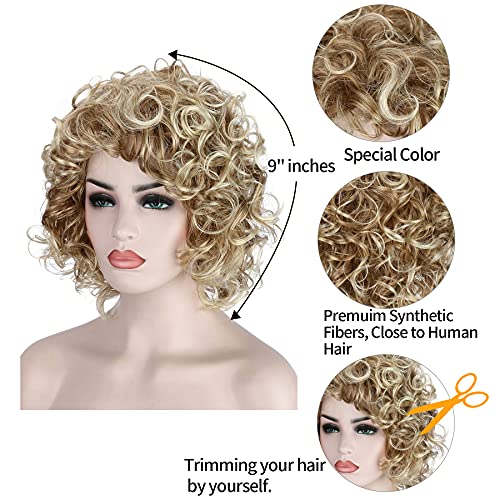 Kalyss Short Curly Wavy Blonde Wigs for Women Heat Resistant Synthetic Full Head Hair Costume Wig Natural Looking 130% Density Hairpiece - Image 3