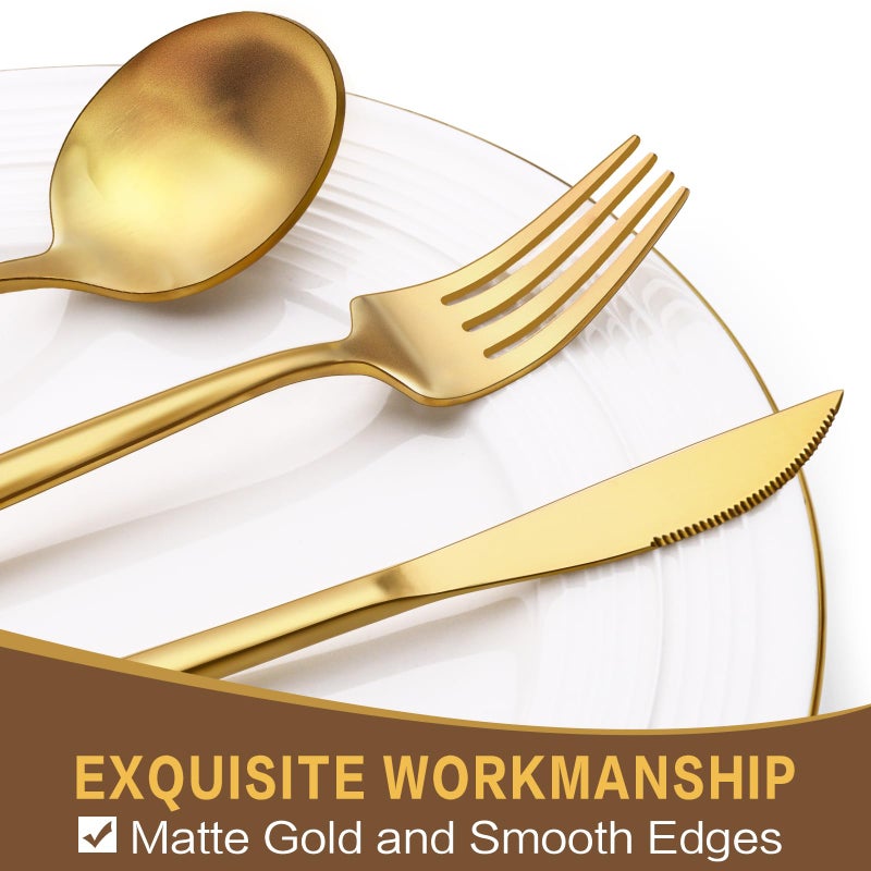 EWFEN 30-Piece Gold Silverware Set, Flatware Set for 6, Food-Grade Stainless Steel Cutlery Set, Includes Spoons Forks Knives, Kitchen Cutlery for Home Office Restaurant Hotel - Image 4