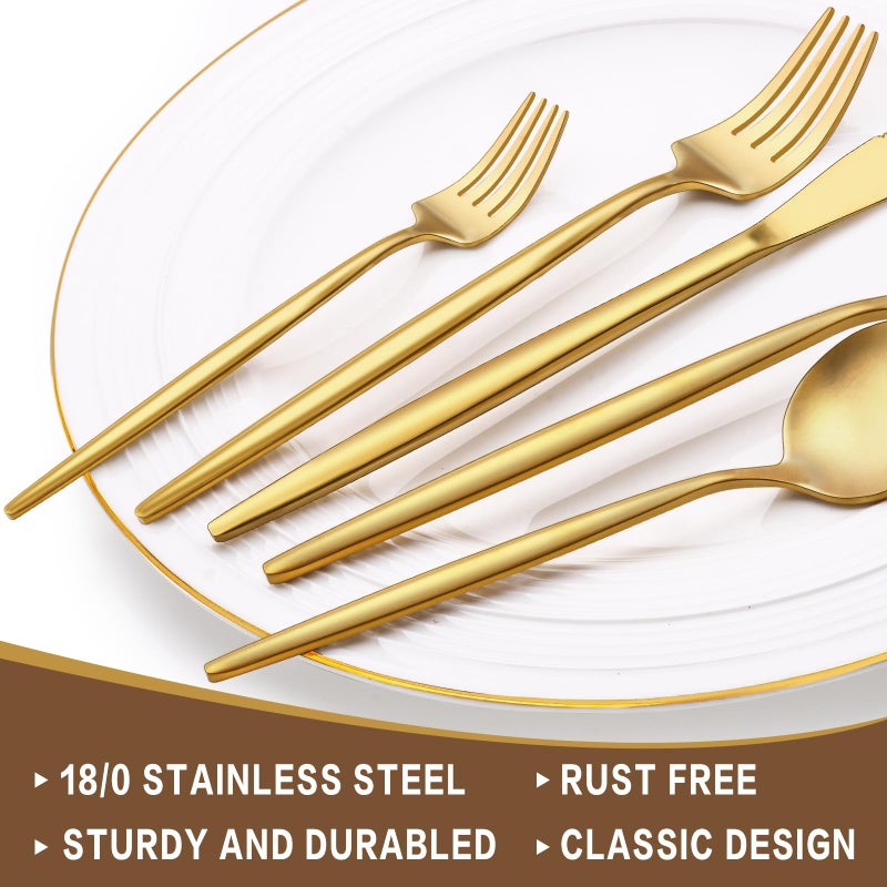 EWFEN 30-Piece Gold Silverware Set, Flatware Set for 6, Food-Grade Stainless Steel Cutlery Set, Includes Spoons Forks Knives, Kitchen Cutlery for Home Office Restaurant Hotel - Image 3