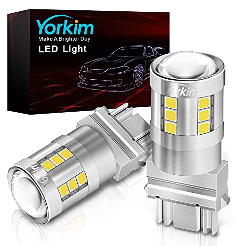 Yorkim لمبة LED يوركيم 3157 بيضاء، 6500K عالية السطوع لمبة LED 3156 مع بروجيكتور 3057 3056 3457 4157 لمبة LED بديلة لإشارة الانعطاف، إضاءة الرجوع، إضاءة الفرامل، إضاءة الذيل أو إضاءة التشغيل النهارية، عبوة من 2 - Image 1