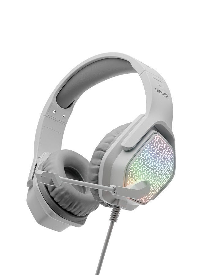 Faster BG500 Gekko Gaming Headphones with LED RGB, Ultra-Clear Mic, Deep Bass 40mm Drivers, Noise-Isolating Cushions, Adjustable Headband, Lightweight Design – Compatible with PC/PS4/PS5/Mobile (White) - Image 1