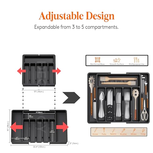 DecoLogy Expandable cutlery organizer/kitchen drawer cutlery tray/kitchen drawer/Adjustable Multipurpose Storage/Spoons Forks Knives/drawers accessories kitchen,Large ((Black)) - Image 3