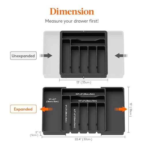 DecoLogy Expandable cutlery organizer/kitchen drawer cutlery tray/kitchen drawer/Adjustable Multipurpose Storage/Spoons Forks Knives/drawers accessories kitchen,Large ((Black)) - Image 2
