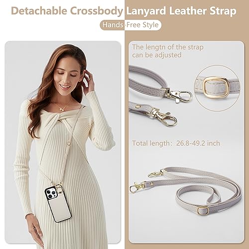 Keallce Case for iPhone 15 Pro 6.1'', Detachable Crossbody Wallet Case with RFID Blocking Card Slots, 360?Stand Ring, Flip Leather Protective Cover Lanyard Shoulder Strap Women for iPhone 15 Pro Beige - Image 2