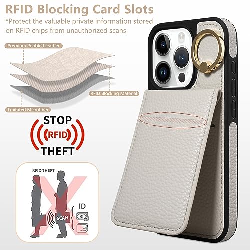 Keallce Case for iPhone 15 Pro 6.1'', Detachable Crossbody Wallet Case with RFID Blocking Card Slots, 360?Stand Ring, Flip Leather Protective Cover Lanyard Shoulder Strap Women for iPhone 15 Pro Beige - Image 4
