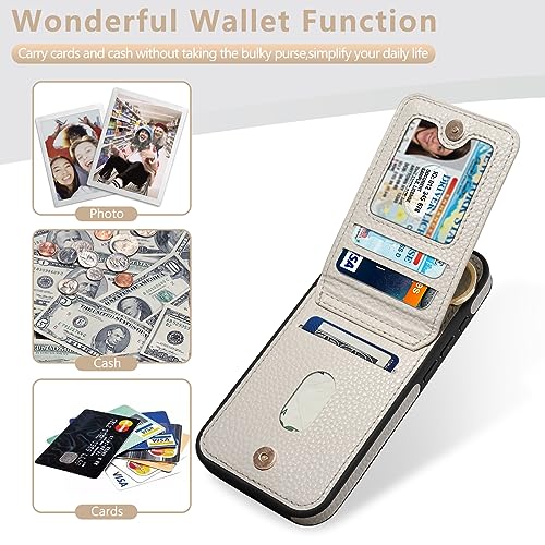 Keallce Case for iPhone 15 Pro 6.1'', Detachable Crossbody Wallet Case with RFID Blocking Card Slots, 360?Stand Ring, Flip Leather Protective Cover Lanyard Shoulder Strap Women for iPhone 15 Pro Beige - Image 3