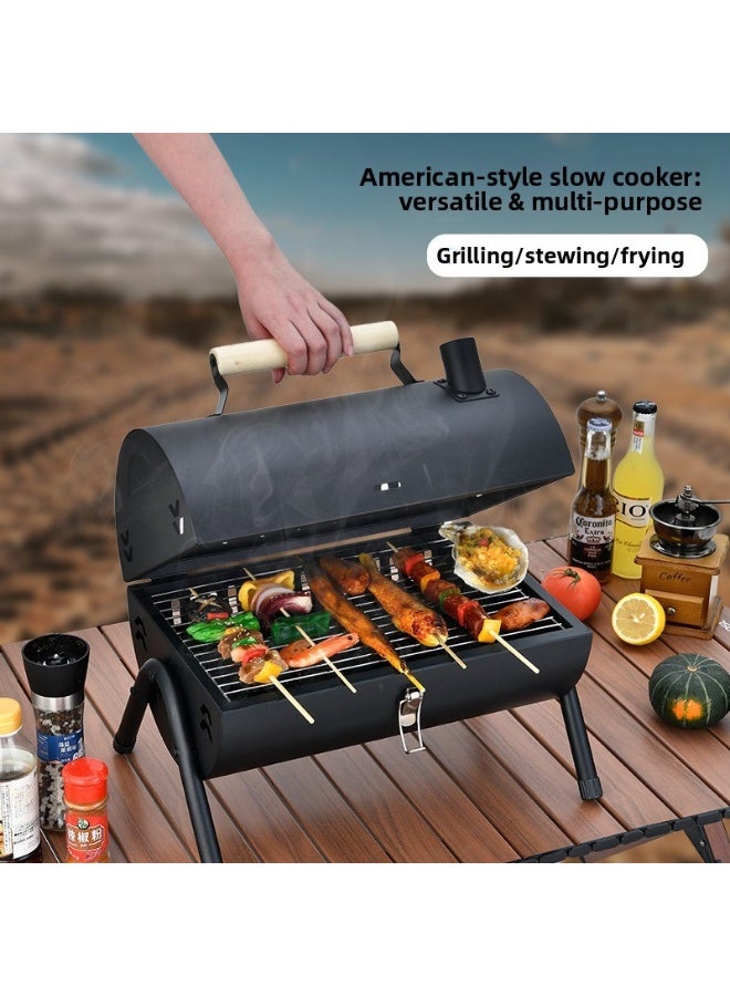 DubaiGallery Portable Outdoor Barbecue Grill with Lid, Charcoal BBQ Grill for Camping, Picnic and Travel, Compact Cooking Design with Metal Grate, Dual Charcoal Trays and Carry Handle, Ideal for Garden, Patio, Beach, Tailgating and Family Barbecues - Image 2