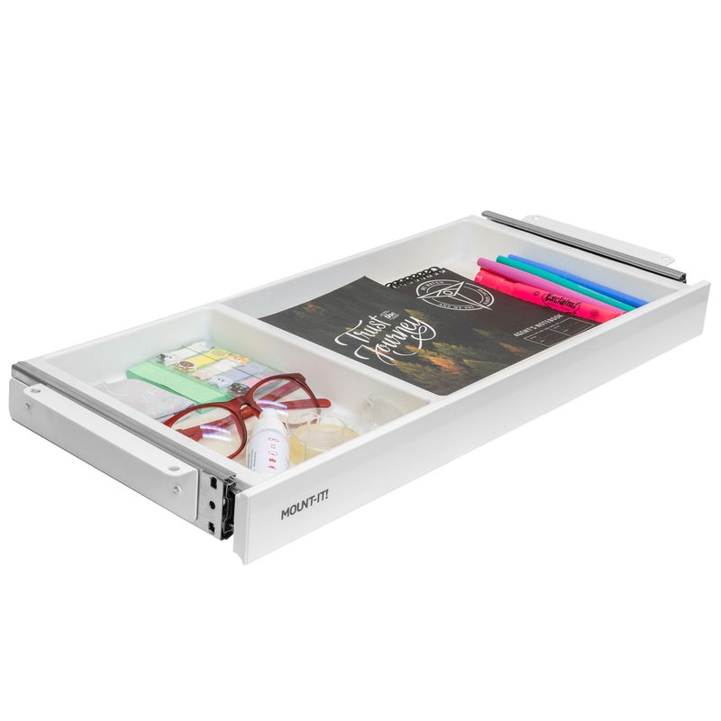 Mount-It! Under Desk Storage - Shallow Under Desk Drawer Organizer - Standing Desk Drawer Attachment - 20.7" Width Under Desk Storage Drawer - White - Image 1