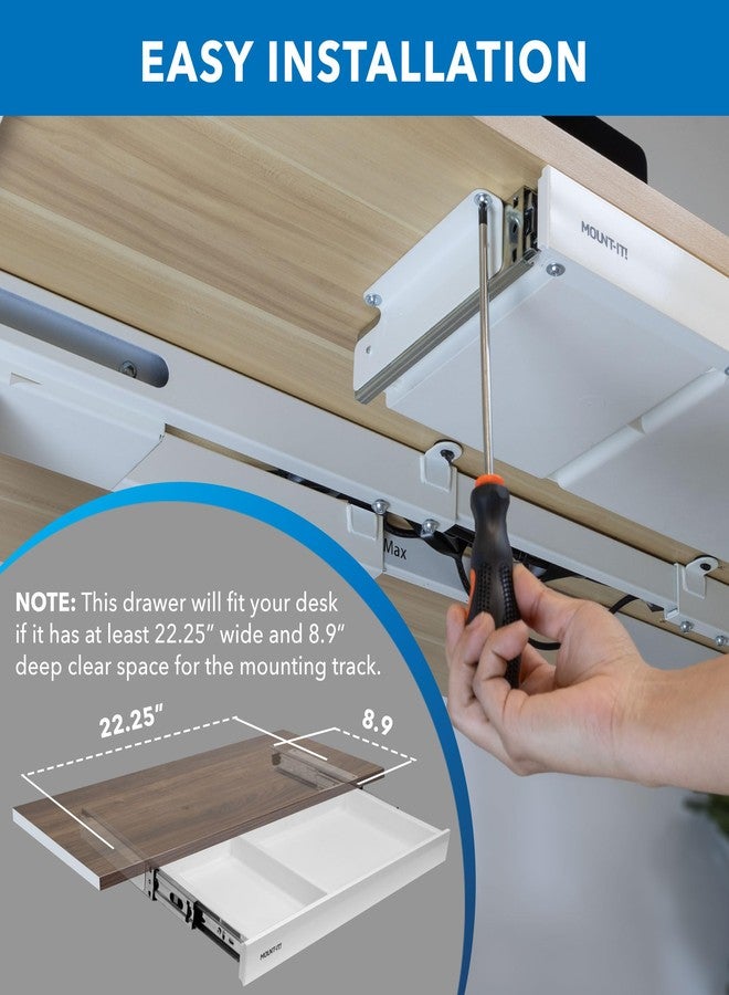 Mount-It! Under Desk Storage - Shallow Under Desk Drawer Organizer - Standing Desk Drawer Attachment - 20.7" Width Under Desk Storage Drawer - White - Image 5