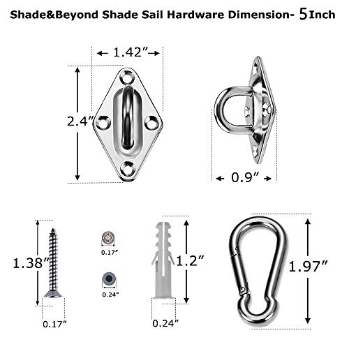 Shade&Beyond 304 Marine Grade Shade Sail Hardware Kit 5 inch for Rectangle and Square Sun Shade Sails Installation, 24 Pcs - Image 3