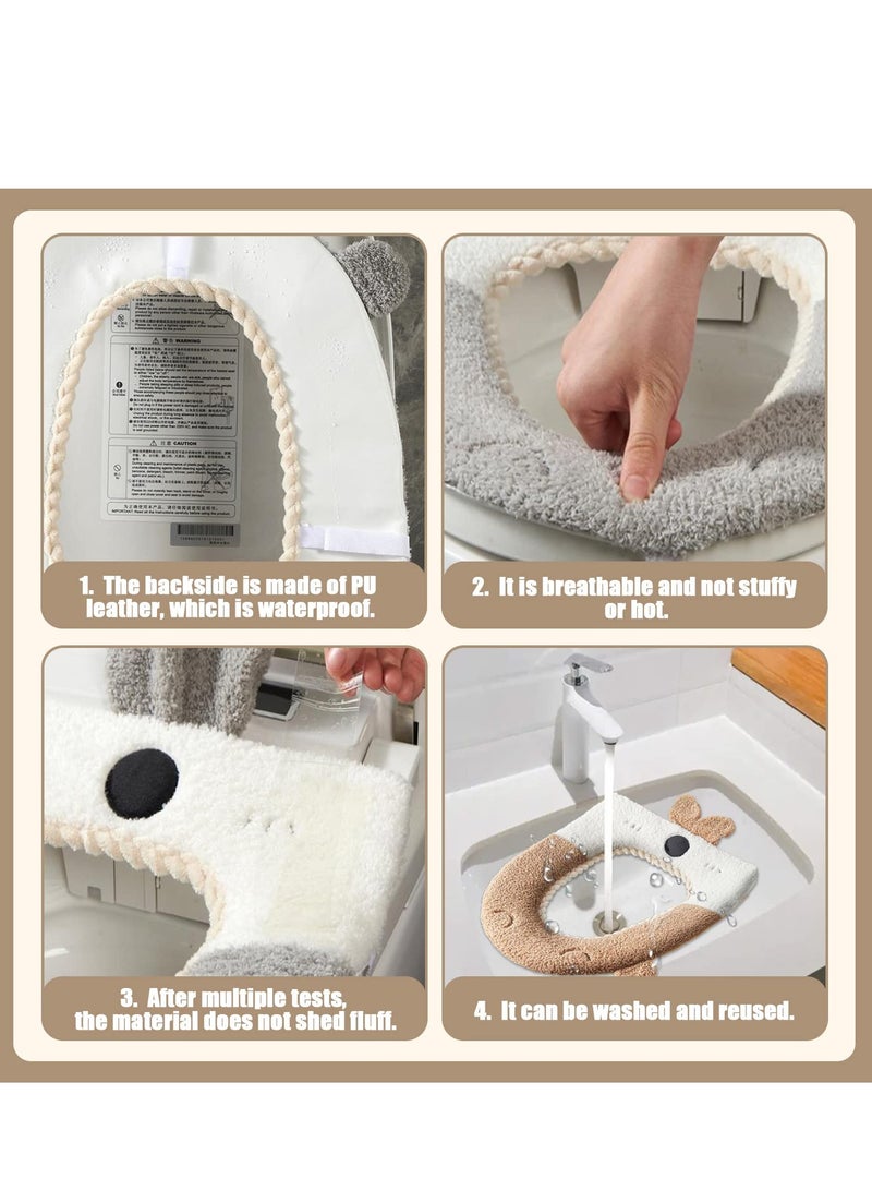Excefore Toilet Seat Cover, Rabbit Pattern Soft Warm Toilet Seat Cover Cushion, Easy to Install, for U/O/V Shaped Seats - High-Pressure Relief, Machine Washable, Universal Fit for Standard Toilets - Khaki - Image 5