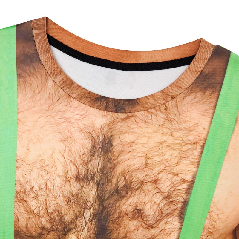 RAISEVERN Mens Muscle T-Shirt Fake Hairy Chest Funny Short Sleeve 3D Graphic Design Family Shirts Casual Cool Festival Crazy T Shirt Top Tees - Image 2