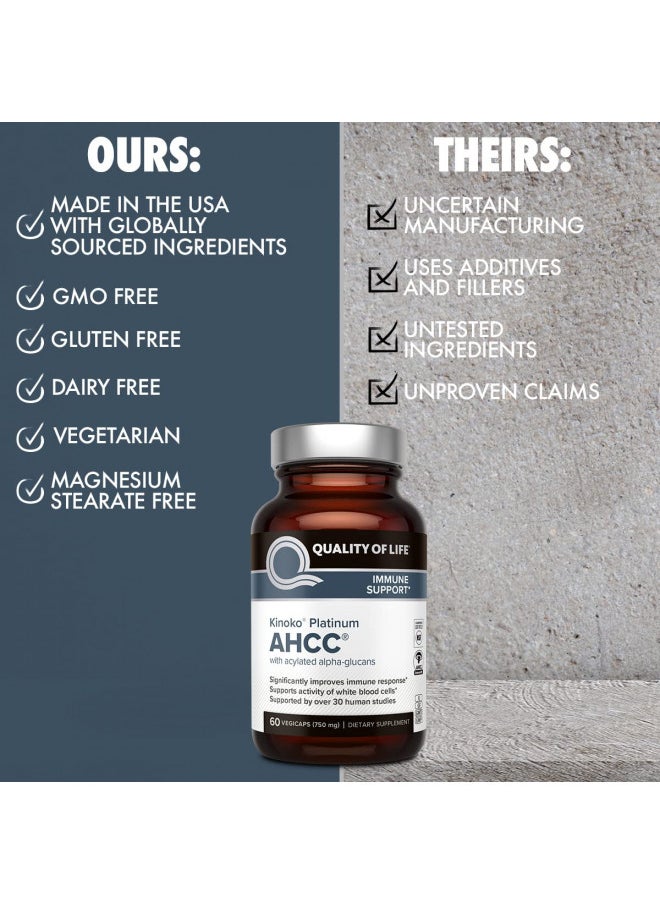 Quality of Life - Quality of Life 2 Pack AHCC Kinoko Platinum 750 mg Premium Immune Support Supplement 60 Count Bottles - Image 1