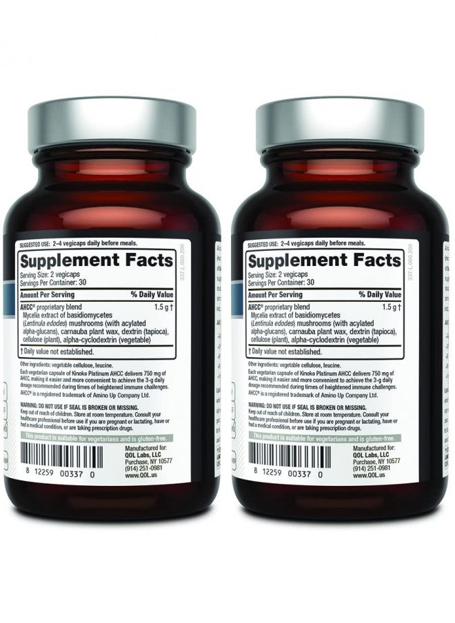 Quality of Life - Quality of Life 2 Pack AHCC Kinoko Platinum 750 mg Premium Immune Support Supplement 60 Count Bottles - Image 1