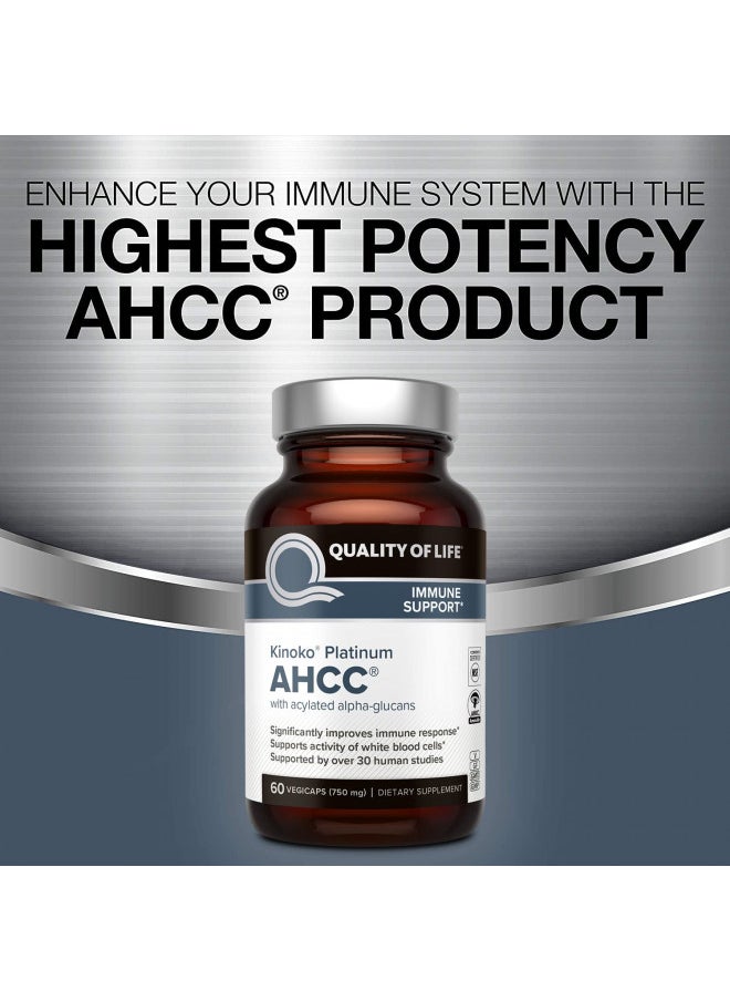 Quality of Life - Quality of Life 2 Pack AHCC Kinoko Platinum 750 mg Premium Immune Support Supplement 60 Count Bottles - Image 1