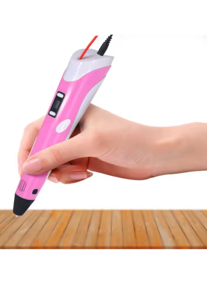 Digi Core قلم طباعة ثلاثية الأبعاد مع شاشة عرض، قلم ثلاثي الأبعاد 2، ارسم أحلامك بثلاثة ألوان أساسية من خيوط PLA، ودليل المشروع والشاحن، طقم قلم رسم ثلاثي الأبعاد، قلم رسم بفوهة مغلقة بالموجات فوق الصوتية، هدية تعليمية للأطفال باللون الوردي - Image 1