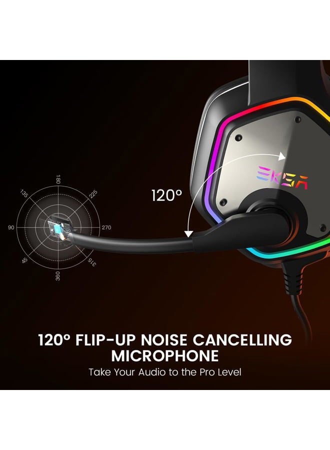 EKSA USB Gaming Headset for PC - Computer Headphones with 7.1 Surround Sound Stereo Noise Canceling Mic/Microphone RGB Light - Gaming Headphones for PS4/PS5 Console Laptop, Wired - Image 4