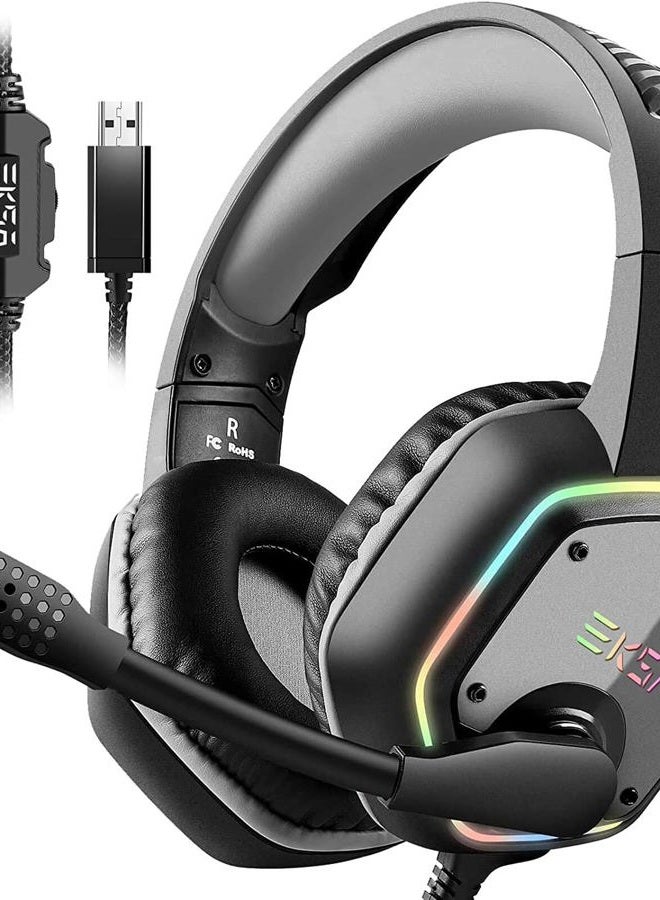 EKSA USB Gaming Headset for PC - Computer Headphones with 7.1 Surround Sound Stereo Noise Canceling Mic/Microphone RGB Light - Gaming Headphones for PS4/PS5 Console Laptop, Wired - Image 1