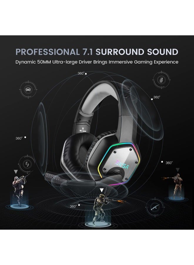 EKSA USB Gaming Headset for PC - Computer Headphones with 7.1 Surround Sound Stereo Noise Canceling Mic/Microphone RGB Light - Gaming Headphones for PS4/PS5 Console Laptop, Wired - Image 3