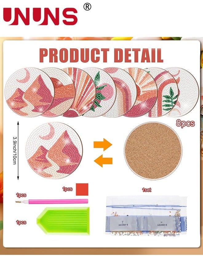 UNUNS Diamond Coasters,8 Pcs Boho Diamond Painting With Holder,4 Inch DIY Inspirational Diamond Painting Kit For Drinks - Image 2