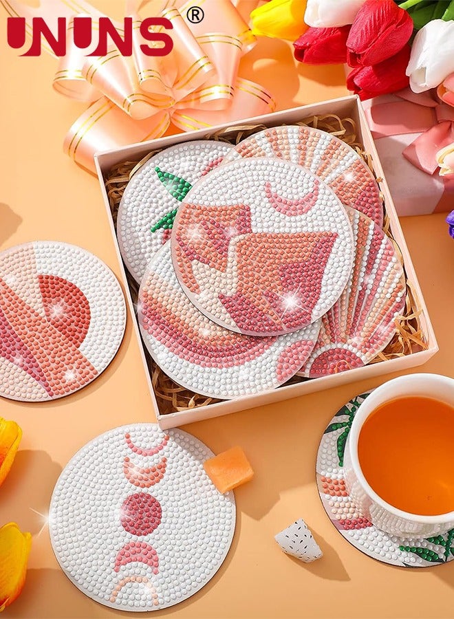 UNUNS Diamond Coasters,8 Pcs Boho Diamond Painting With Holder,4 Inch DIY Inspirational Diamond Painting Kit For Drinks - Image 5