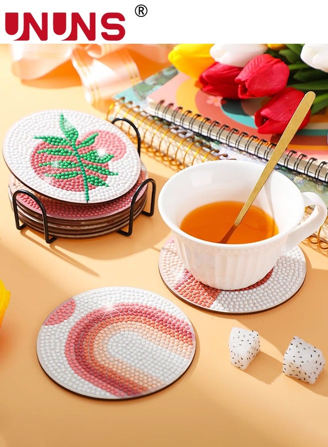 UNUNS Diamond Coasters,8 Pcs Boho Diamond Painting With Holder,4 Inch DIY Inspirational Diamond Painting Kit For Drinks - Image 4