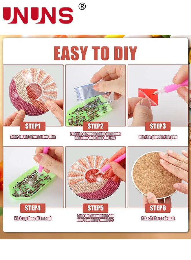 UNUNS Diamond Coasters,8 Pcs Boho Diamond Painting With Holder,4 Inch DIY Inspirational Diamond Painting Kit For Drinks - Image 3