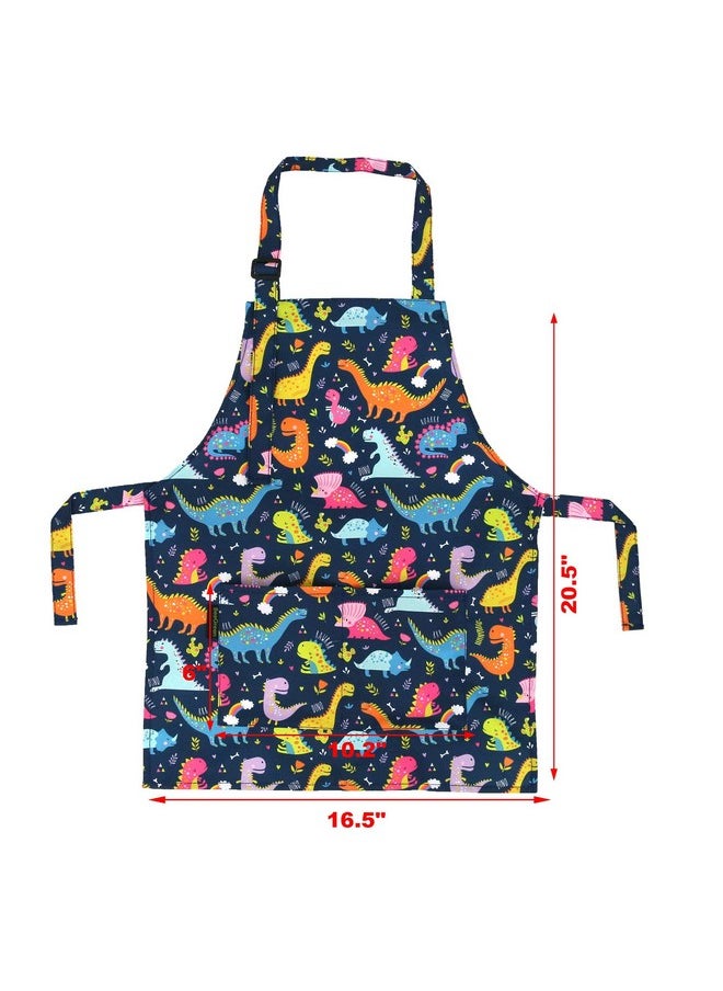 BeeGreen - Kids Apron 2 Pack Cooking Aprons With Adjustable Strap Kids Kitchen Aprons With Front Pocket For Girls Toddler Painting Baking Artist Washable Foldable Lightweight (Dinosaurs+Space Planets) - Image 1