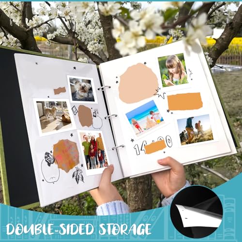 VOKOY 60 Sheets/120 Pages Photo Album Pages for 3 Ring Binder, Self Adhesive Scrapbooking Album Refill Pages Replacement Photo Album Sheets for 2x3 4x6 5x7 8x10 Photo or Cards, 11 x 9 Inch - Image 5