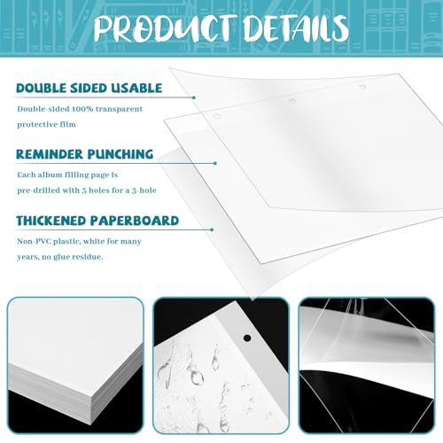 VOKOY 60 Sheets/120 Pages Photo Album Pages for 3 Ring Binder, Self Adhesive Scrapbooking Album Refill Pages Replacement Photo Album Sheets for 2x3 4x6 5x7 8x10 Photo or Cards, 11 x 9 Inch - Image 3