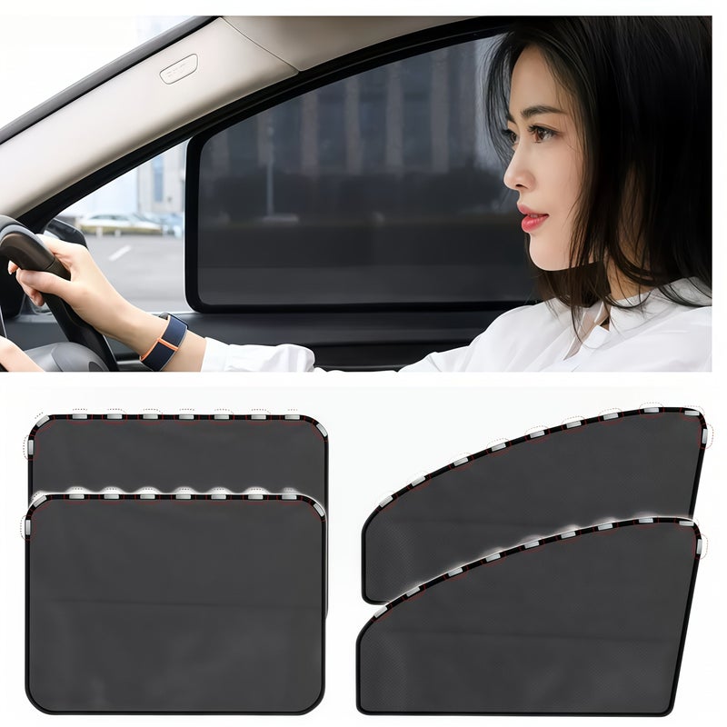 Window4 Piece Set Magnetic Car Window Shades With Protective And Privacy Screen Heavy Duty Mesh Front Rear Cover Easy To Install Remove Suitable For All Car Models Trucks SUVs Insulated Anti Glare - Image 3