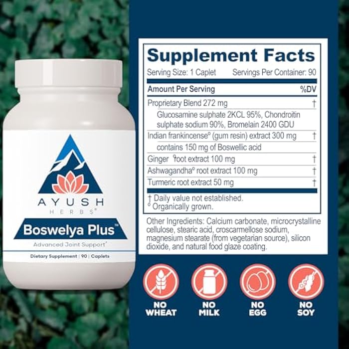 Ayush Herbs Boswelya Plus, Joint Care with Curcumin, 90 Servings | Glucosamine Chondroitin Joint Support Supplement, Turmeric Muscle Support for Men & Women - Image 3