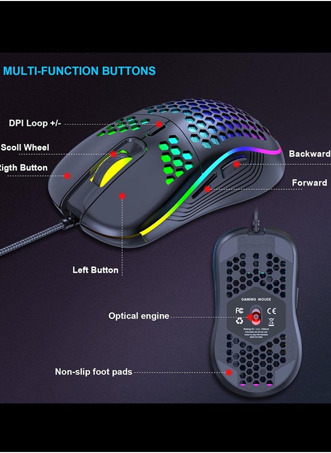 Honeycomb Wired Gaming Mouse, RGB Backlight and 7200 Adjustable DPI, Ergonomic and Lightweight USB Computer Mouse with High Precision Sensor for Windows PC  Laptop Gamers (Black)  - Image 5