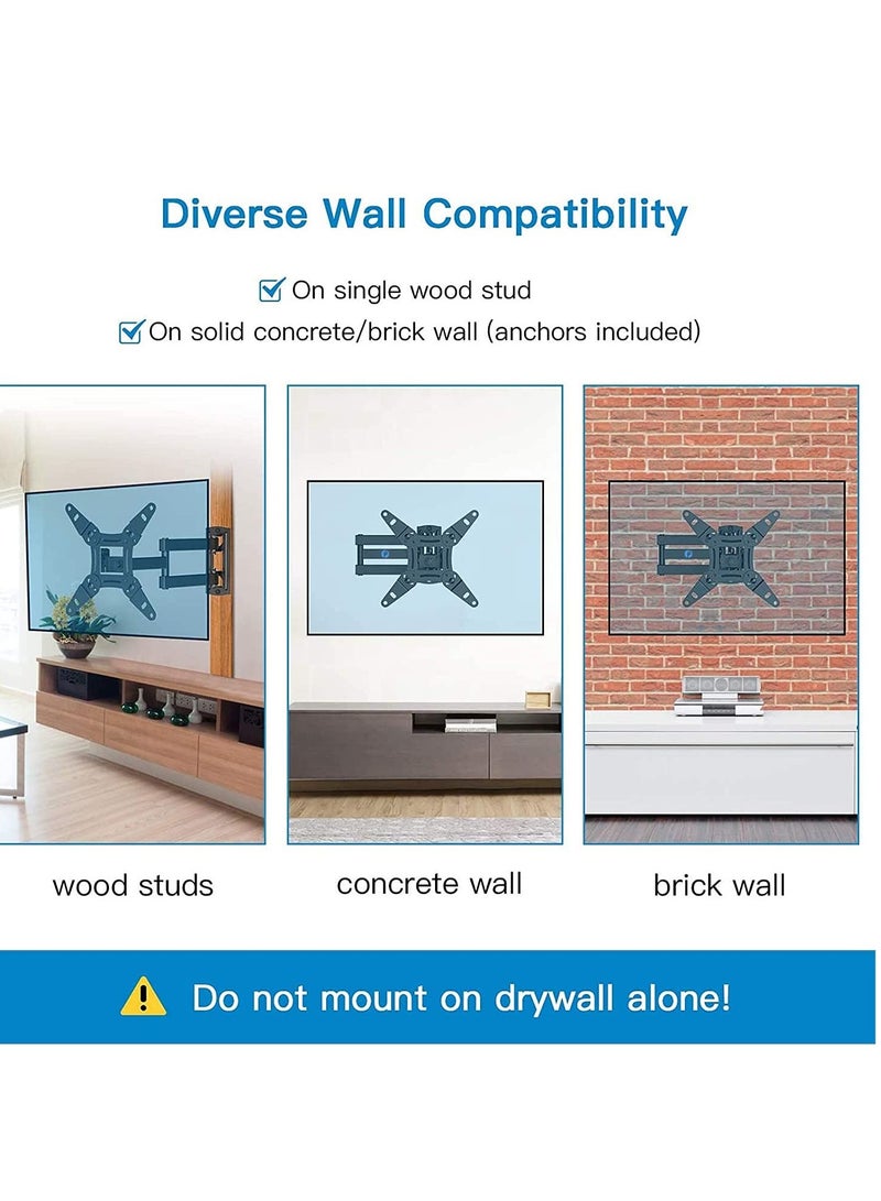 Full Motion TV Monitor Wall Mount Bracket Articulating Arms Swivels Tilts Extension Rotation for Most 14-47 Inch LED LCD Flat Curved Screen TVs Monitors Max VESA 400x400mm up to 18KG - Image 4