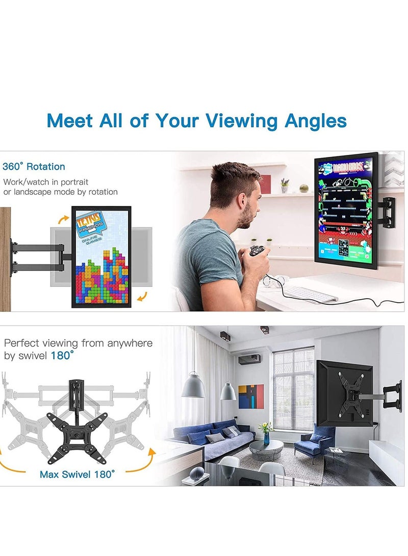 Full Motion TV Monitor Wall Mount Bracket Articulating Arms Swivels Tilts Extension Rotation for Most 14-47 Inch LED LCD Flat Curved Screen TVs Monitors Max VESA 400x400mm up to 18KG - Image 2