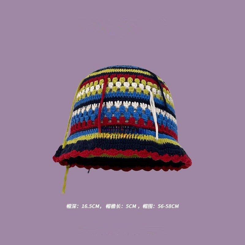Handmade Wool Hat Japanese New Hollow Flower Knitted Fisherman Hat Children'S Sweet All-Match Small Face - Image 1